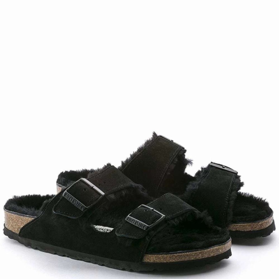 Outdoor * | Birkenstock Arizona Shearling In Black (Narrow Width)