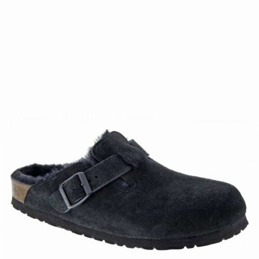 Outdoor * | Birkenstock Boston Shearling Suede Leather In Black (Narrow Width)