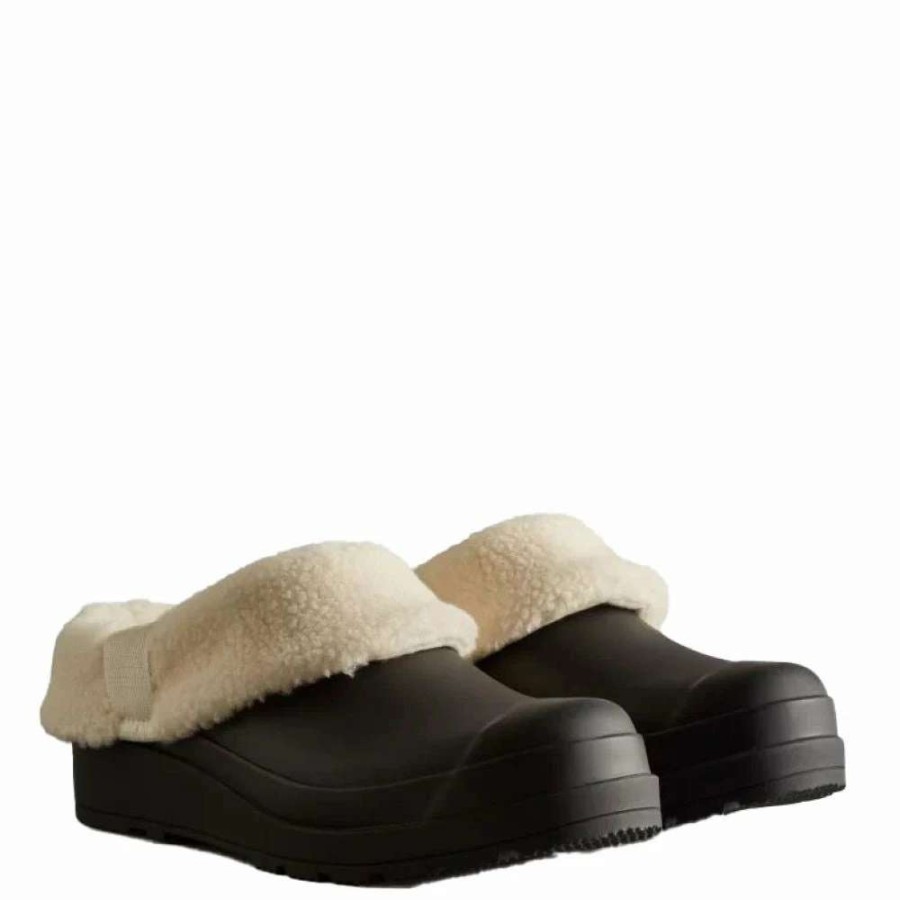 Outdoor * | Hunter Women'S Play Vegan Shearling Insulated Clogs In Black