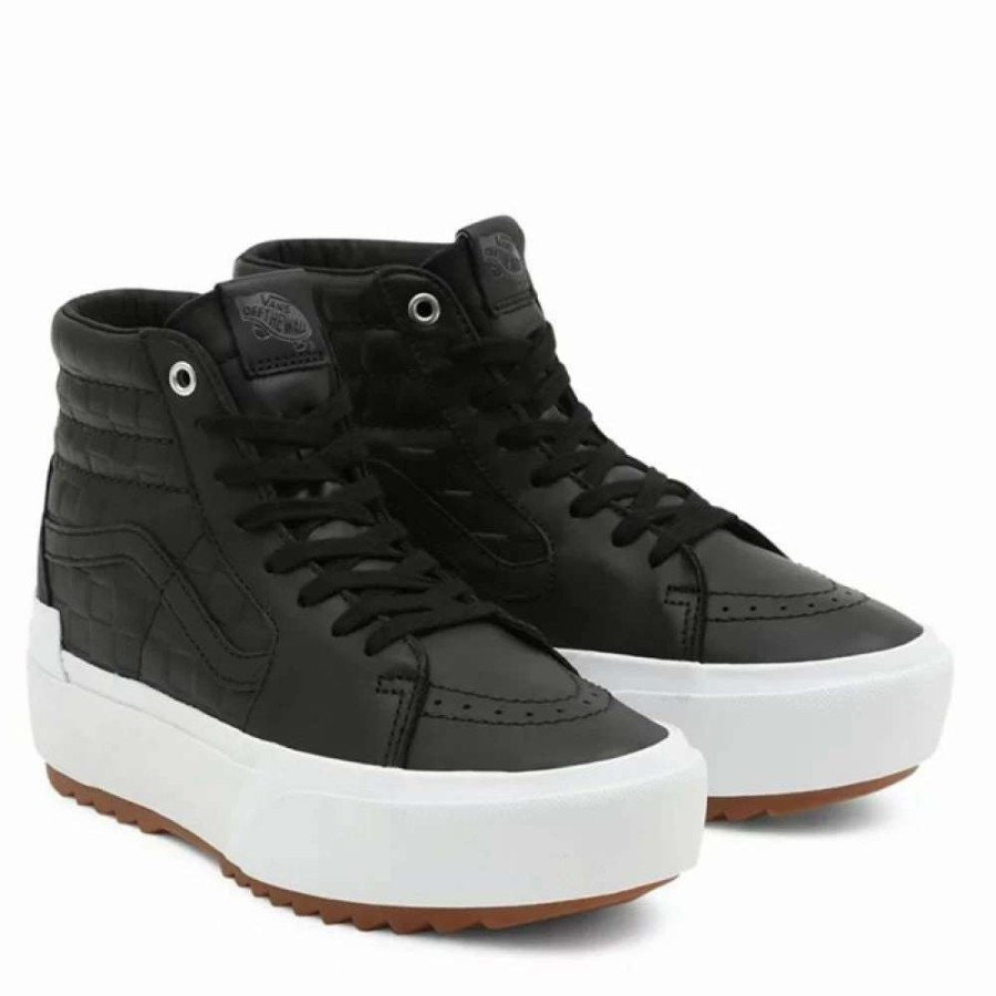 Platform * | Vans Women'S Emboss Check Sk8-Hi Stacked In Black/True White